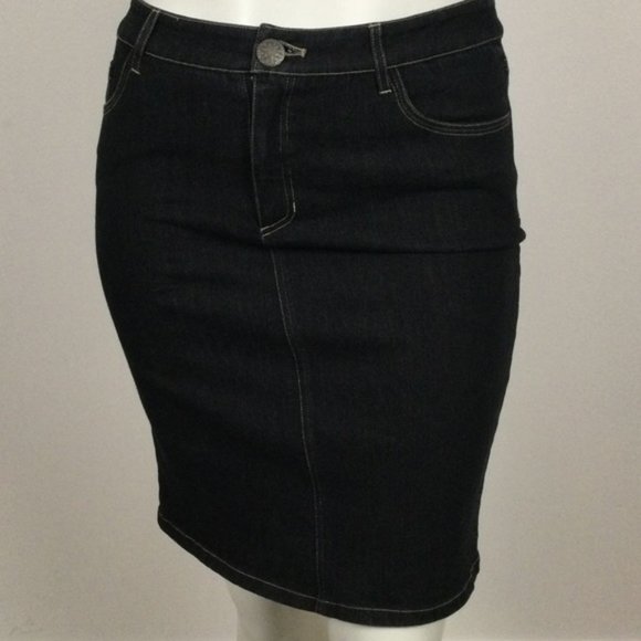 👛 (ANY 2/$20) BELLISSIMA Pencil Blue Denim Jean Skirt, 12 - Picture 3 of 9